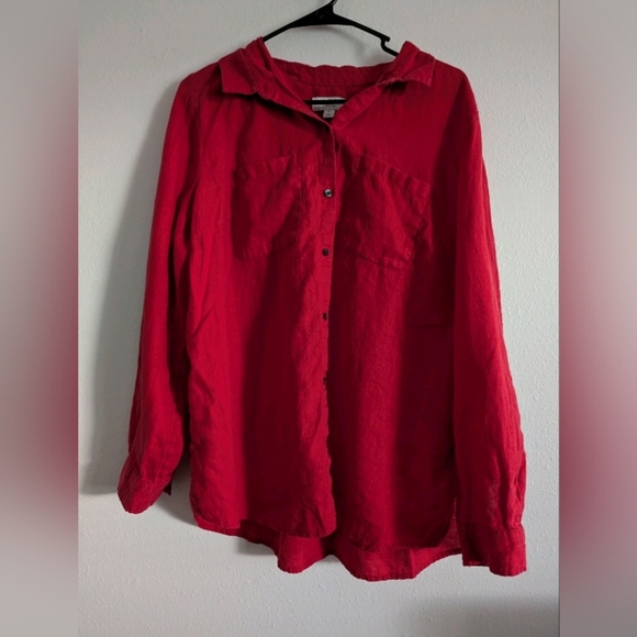 Charter Club Luxury Red 100% Linen Button Up Women's Size XL Blouse Chic Office - Picture 1 of 8